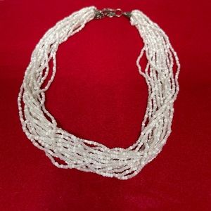 Multi Strand Milky White Bead Necklace